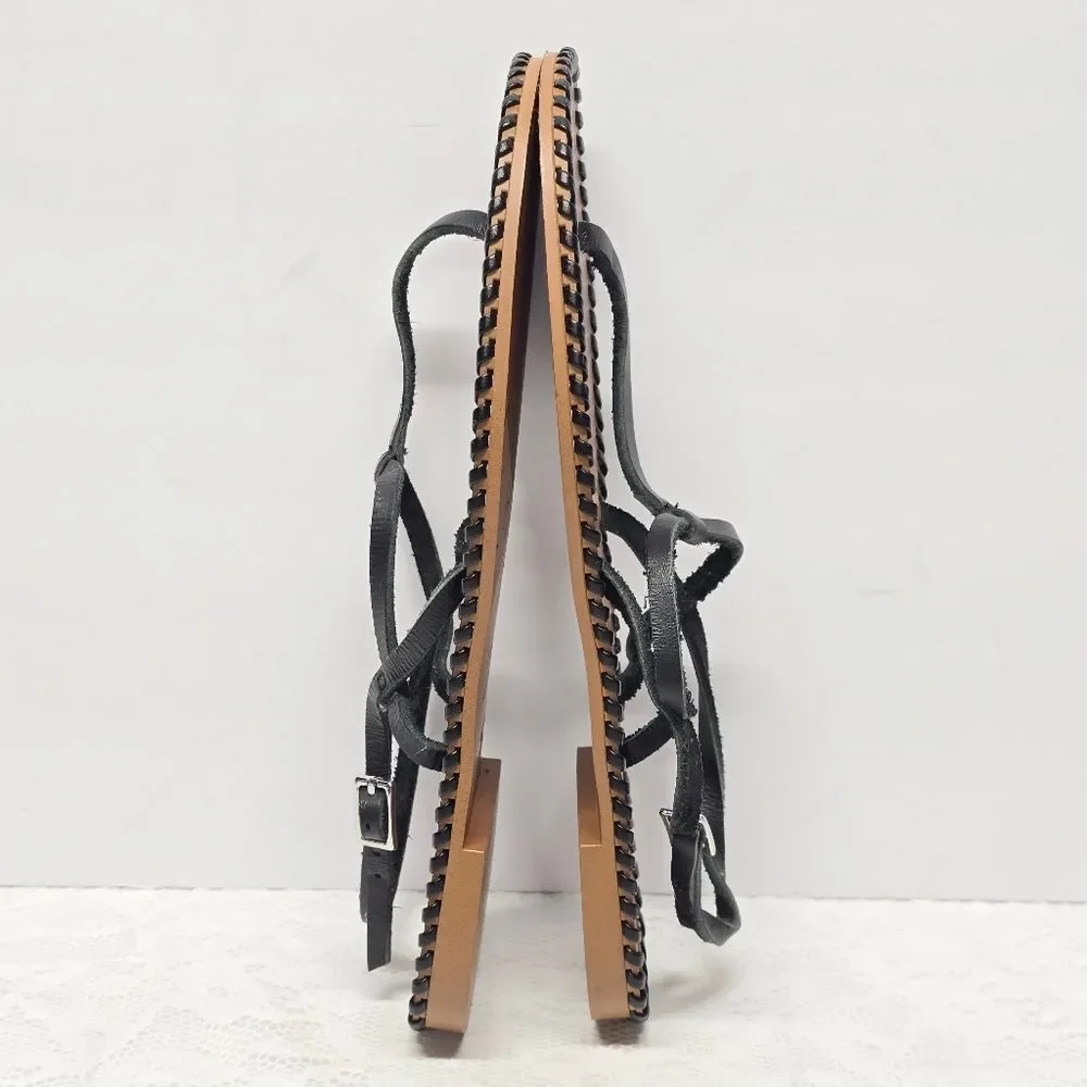 ZARA T-strap Thong Flat Sandals Black Genuine Leather Boho Minimalist 6.5 - Picture 5 of 8